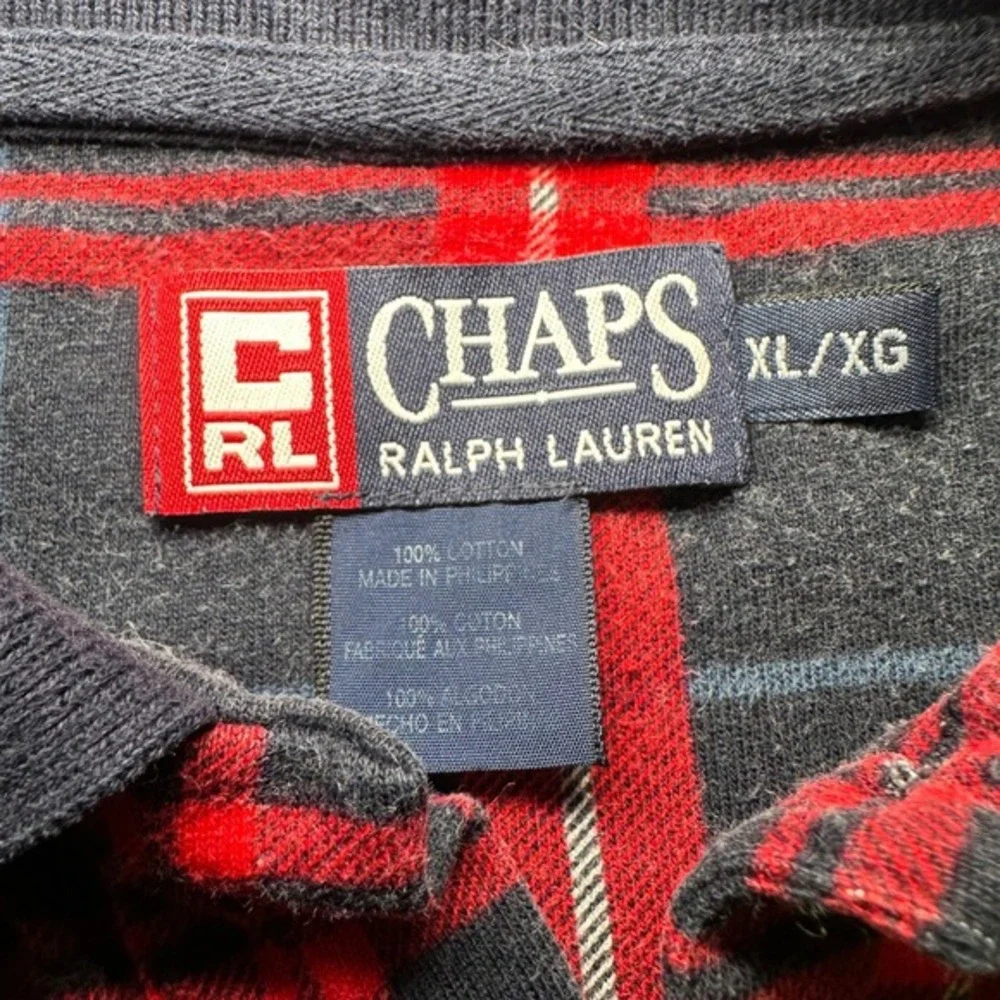 Vtg Chaps Ralph Lauren Polo Shirt Mens XL Red‎ Tartan Plaid Collared 90s Golf